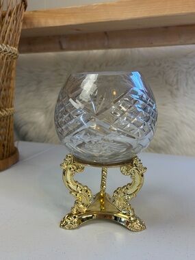 Vintage Lead Crystal Bowl Godinger Candle Holder Fairy Lamp Light Candleholder